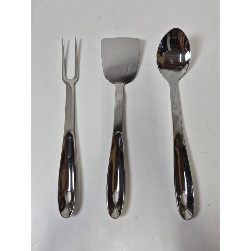 All-Clad Stainless Steel Kitchen Tool Set 3pc Meat Fork Serving Spoon Spatula